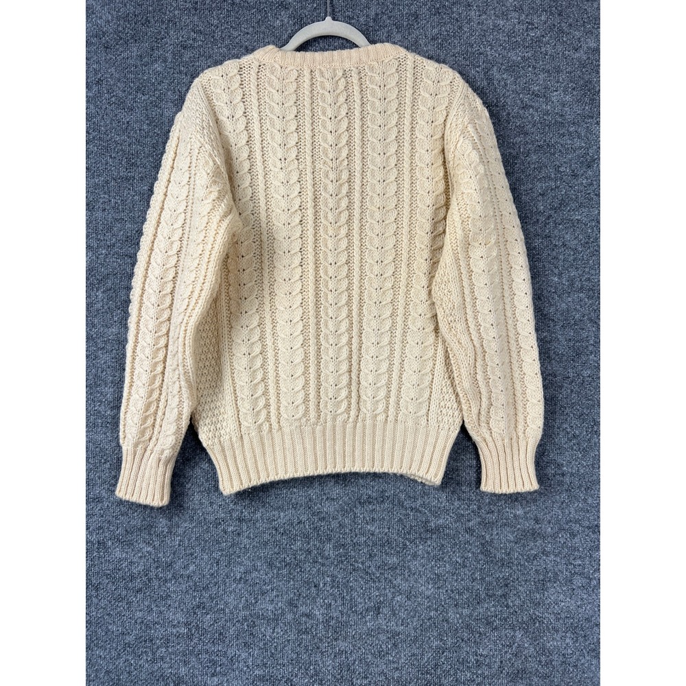Vintage Cream Cable Knit Fisherman Sweater L Mens Crewneck Ivory‎ Honeycomb Knit - Picture 3 of 6